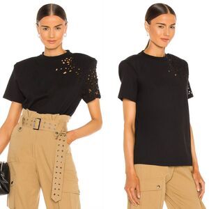 Ser.o.ya Caroline Distressed Padded Shoulder T-Shirt Black Medium EUC